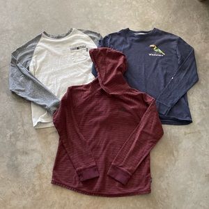 Rip curl, Volcom, Vans long sleeve shirts.